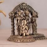 Pure Brass Ram Darbar Idol | 4" x 4" x 2.5" (10.16 x 10.16 x 6.35 cm) | 0.3 kg Superfine Intricate Carving | Compact Sacred Art | Divine Family